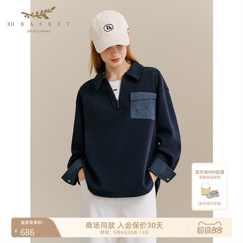 十二篮半拉链上衣复古休闲女