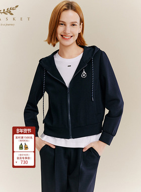 十二篮专选25秋新款高级感百搭时尚运动休闲套装藏蓝色连帽外套女