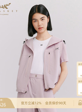 十二篮26夏新款轻薄防晒连帽抽绳短袖外套户外休闲运动上衣女粉紫