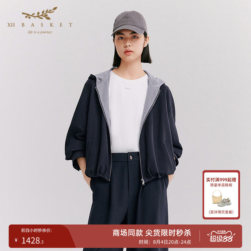 十二篮藏蓝连帽拉链休闲外套