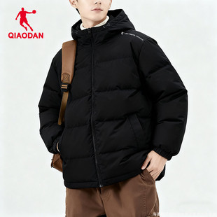 乔丹羽绒服男款2025冬季鸭绒保暖黑色户外运动外套上衣短款面包服
