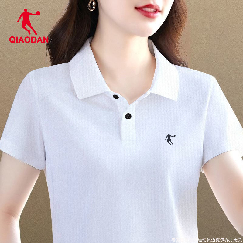 乔丹短袖T恤女polo衫女2025夏季新款翻领运动体恤白色商务半袖女
