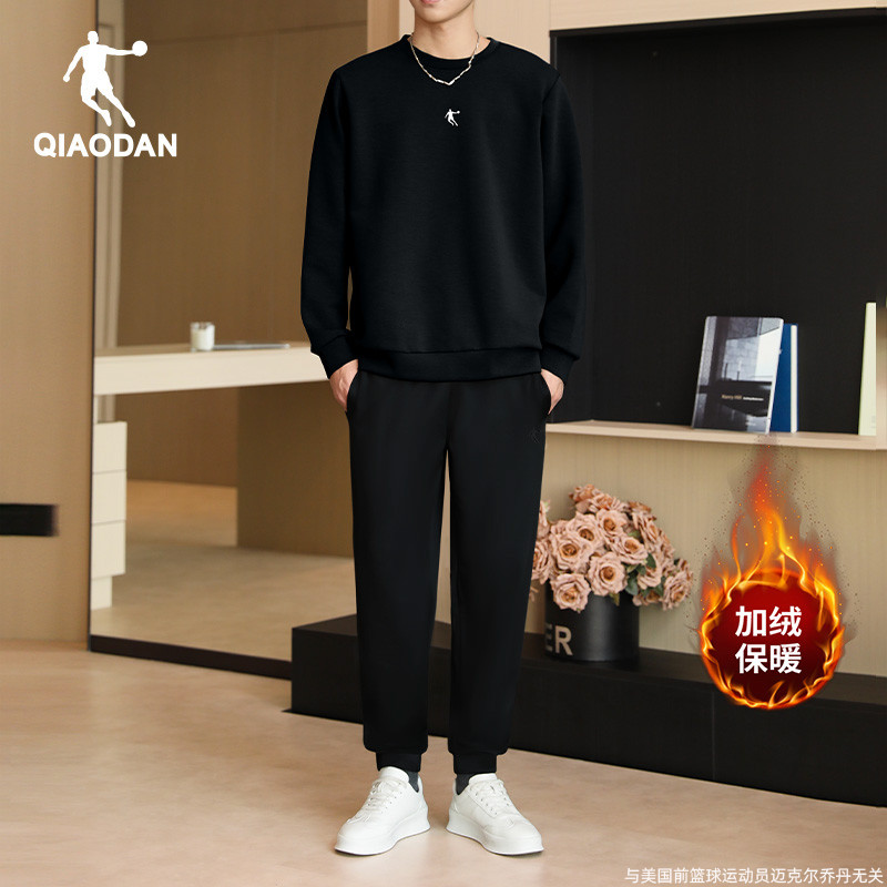 乔丹加绒运动套装男2025秋冬季新款青少年加厚保暖卫衣卫裤两件套