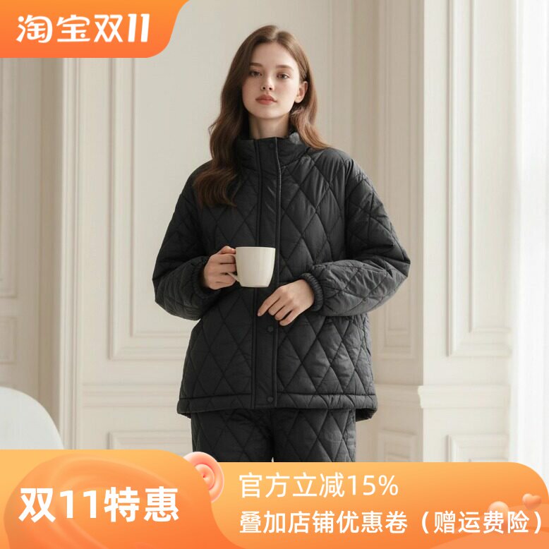 芬腾女冬三层加绒可外穿家居服套