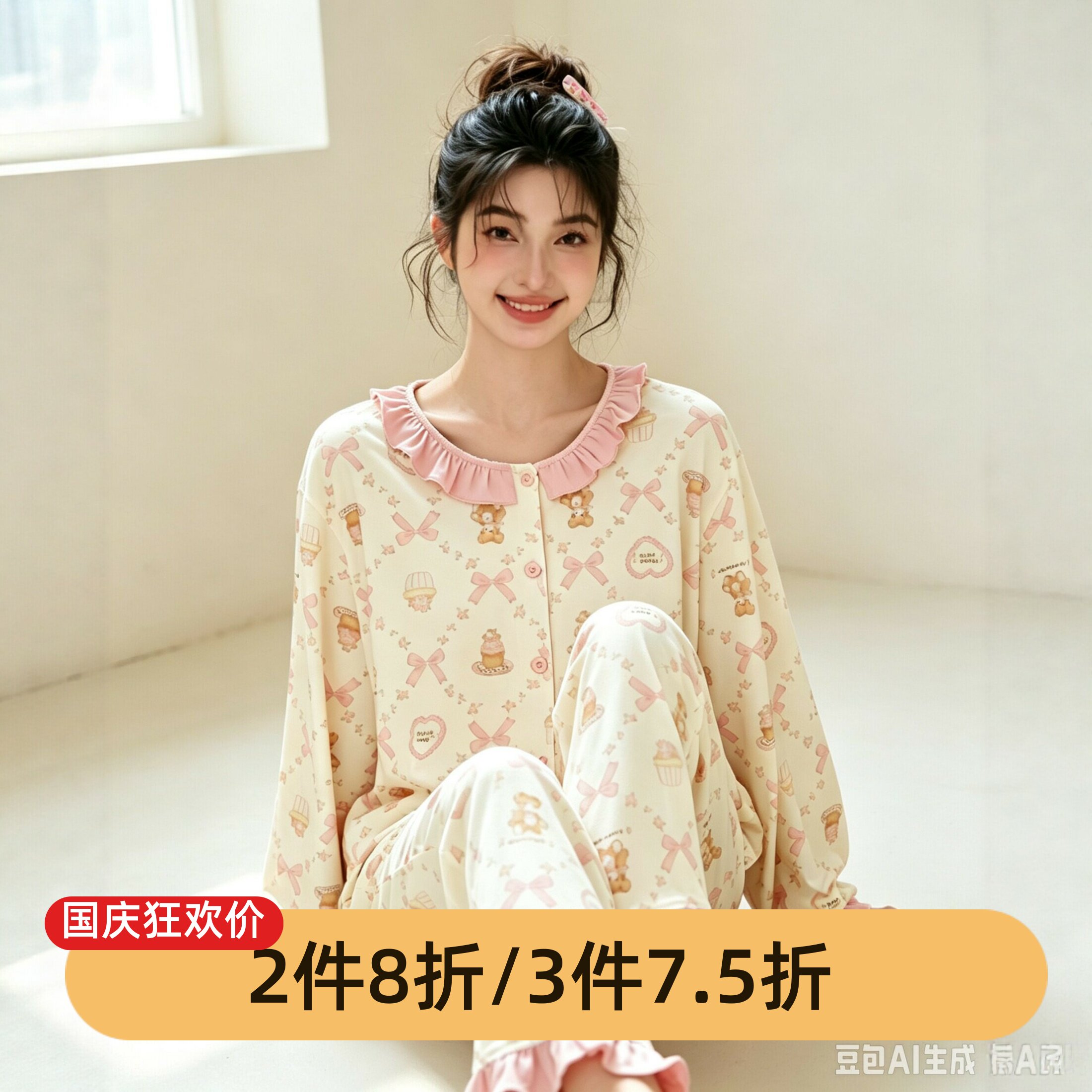芬腾女士纯棉甜美睡衣套装