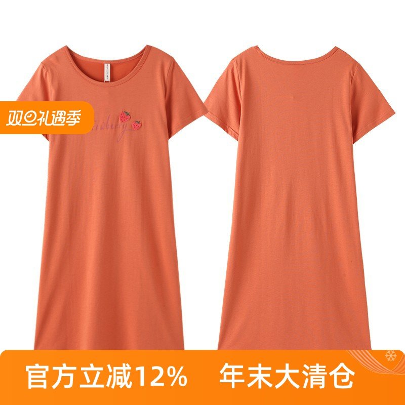 芬腾短袖睡裙女针织棉夏季卡通可爱宽松家居服中长款连衣裙夏薄款