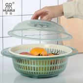 双层洗菜盆塑料沥水盆水果蔬菜盆厨房收纳篮带盖果蔬滤水筛淘菜篓