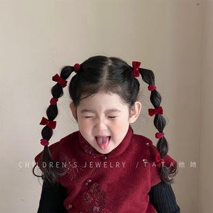 秋冬新年酒红毛绒拇指发圈女童卡通扎头发橡皮筋红不伤发头绳发绳