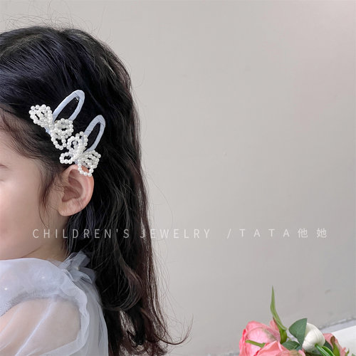 侧边刘海夹甜美珍珠蝴蝶结发夹