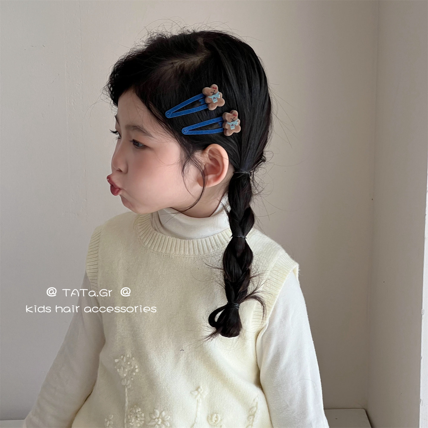 韩系植绒小熊儿童BB夹蓝色丝绒卡通小熊边夹女童刘海碎发夹子头饰