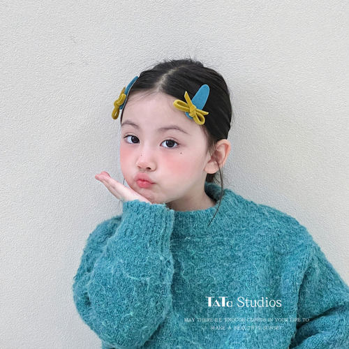 儿童丝绒发夹彩色点缀蝴蝶结BB夹