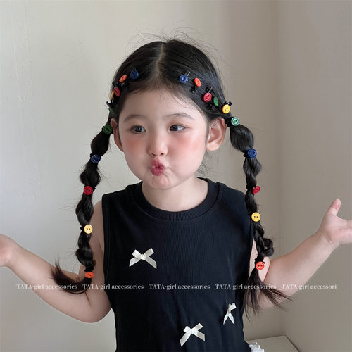 韩系彩色纽扣发圈多巴胺撞色夹子