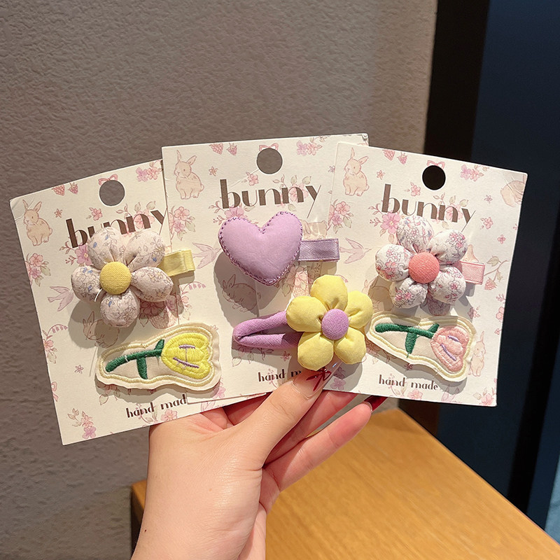 韩版儿童布艺花朵发夹小女孩爱心刺绣郁金香花朵发卡对夹女童发饰,童装/婴儿装/亲子装,发饰,淘宝优惠券,粉丝福利购,淘宝优惠卷