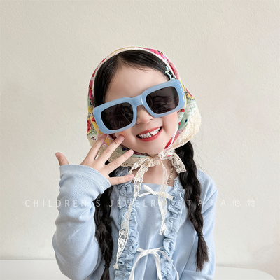 小清新碎花儿童头巾女童出游防晒三角巾女宝宝丝巾发带太阳镜防晒