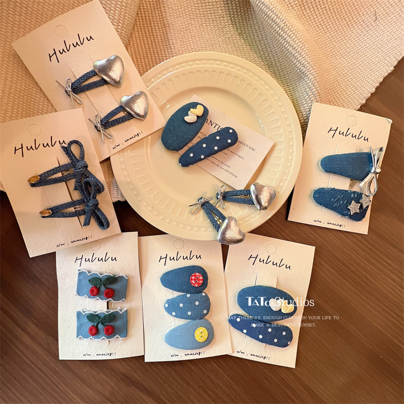 儿童韩系牛仔爱心布艺BB夹