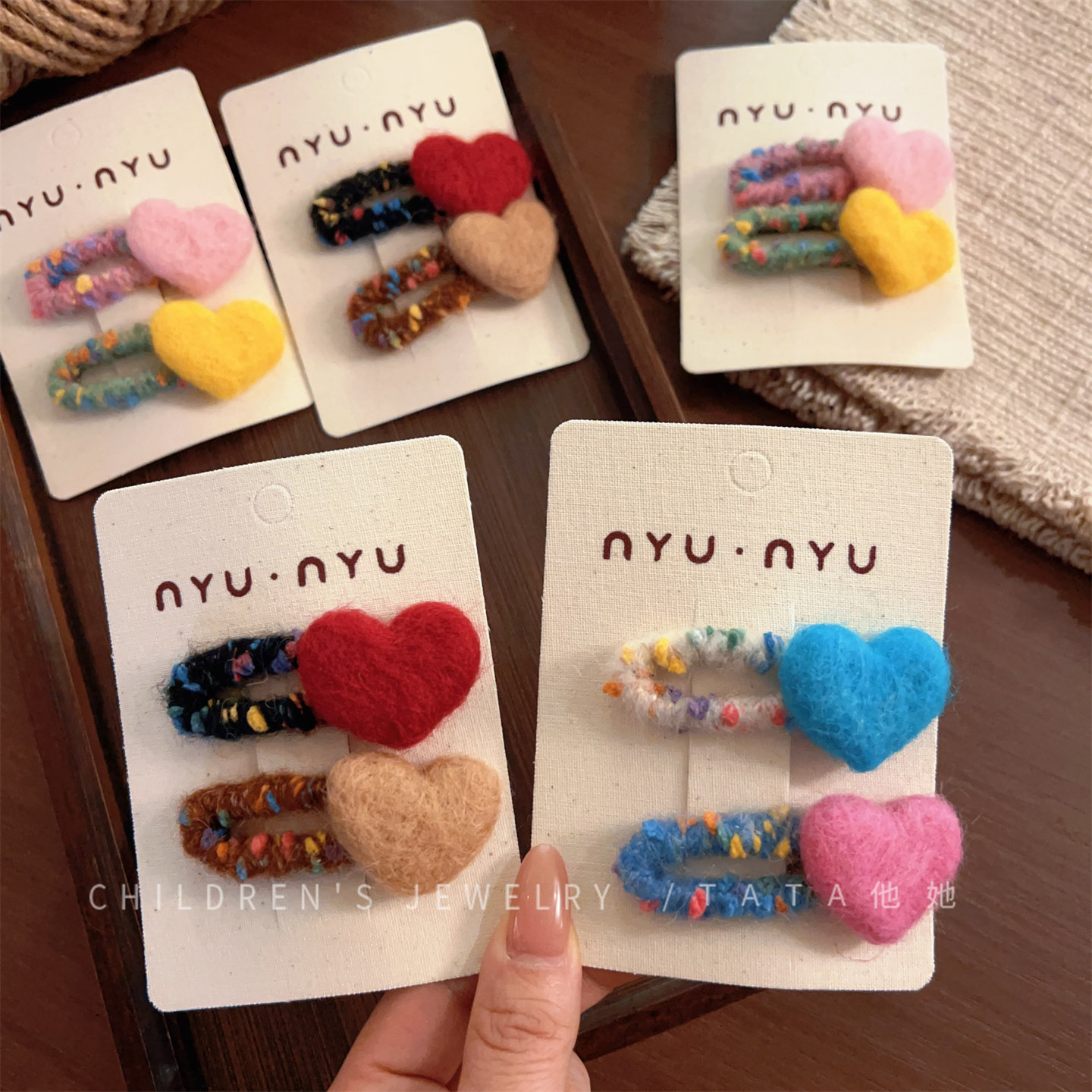儿童羊毛毡彩色爱心侧边刘海夹子发夹小女孩新款秋冬洋气发卡发饰