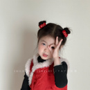 过年喜庆中国风糖葫芦可爱发圈红色丝绒头绳儿童轻奢洋气皮筋发夹