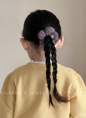 紫色小女孩丝绒豹纹花瓣kt猫花朵发圈发绳可爱女童丸子头皮筋头绳