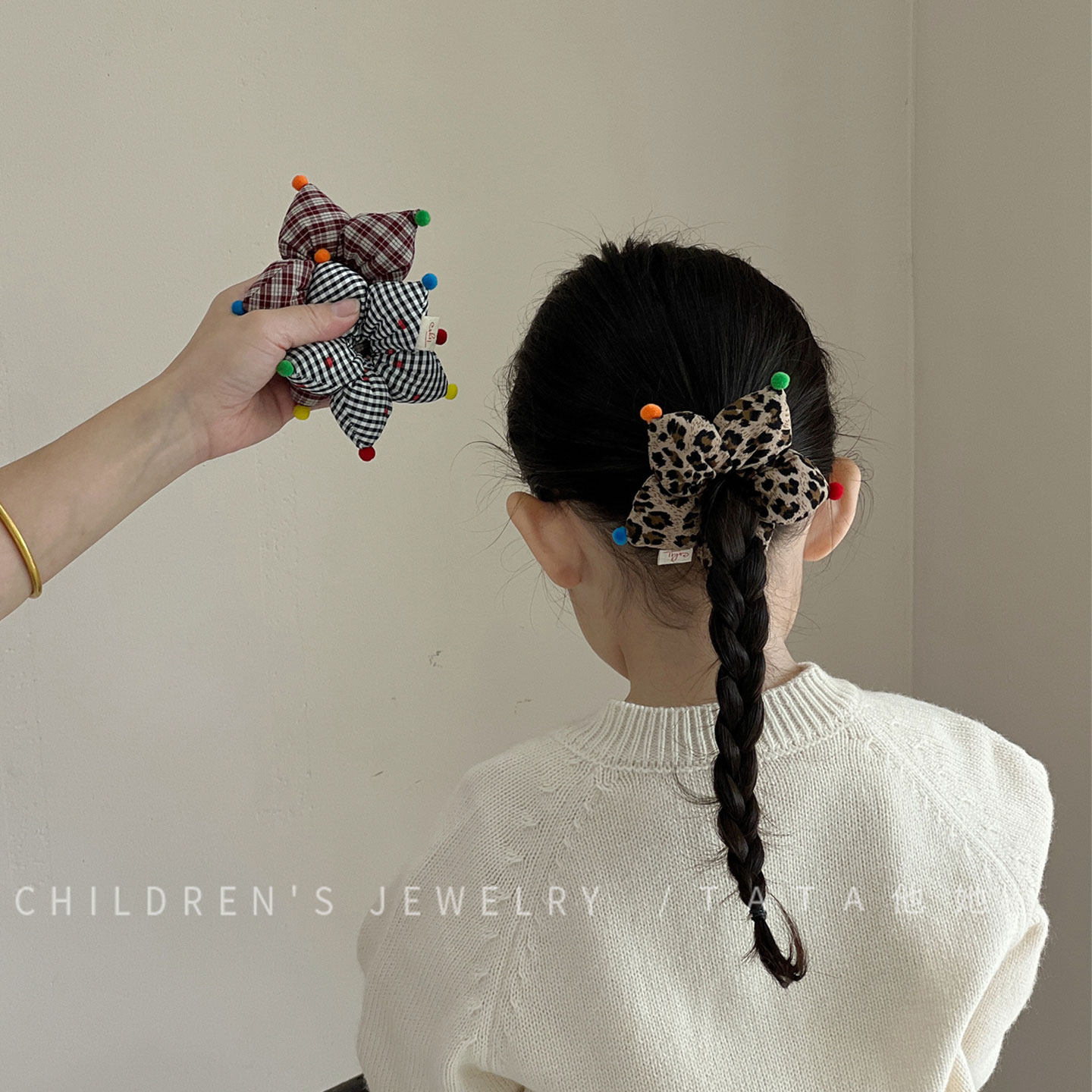 豹纹小肠发圈儿童红色高弹力扎发皮筋发绳宝宝百搭马尾头绳发饰品