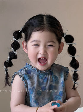 夏季甜酷辣妹银色蝴蝶结发圈