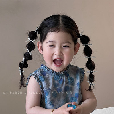 夏季甜酷辣妹银色蝴蝶结发圈