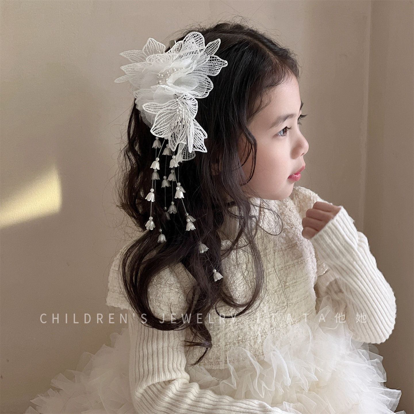超仙白色网纱铃兰花流苏发夹小女孩公主水钻表演生日头饰女童头花,童装/婴儿装/亲子装,发饰,淘宝优惠券,粉丝福利购,淘宝优惠卷