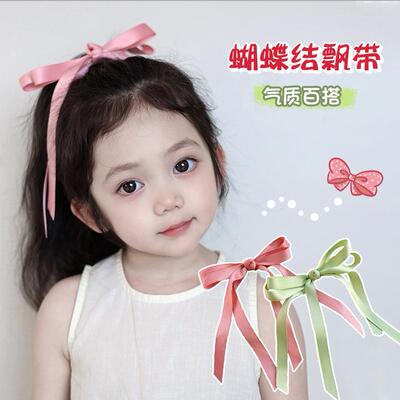 公主风少女感蝴蝶结丝带发夹后脑勺碎发鸭嘴夹甜美侧边飘带发卡