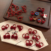 酒红色婴儿童可爱新年蝴蝶结发饰拇指不伤发高弹皮筋宝宝小号头绳