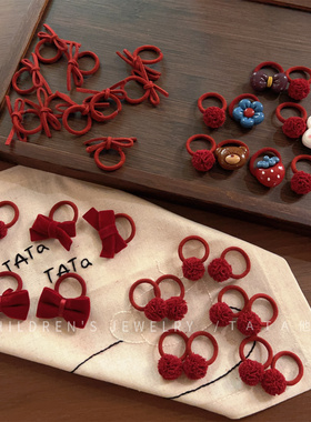 酒红色婴儿童可爱新年蝴蝶结发饰拇指不伤发高弹皮筋宝宝小号头绳