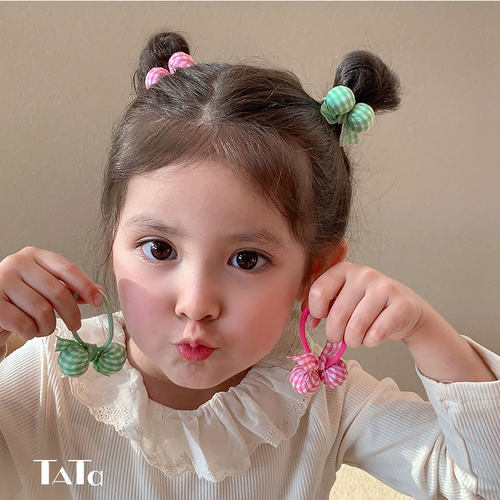 韩版格子布艺球球皮筋