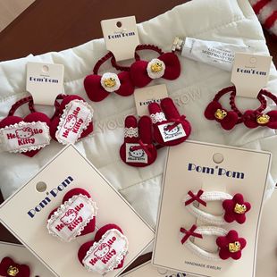 圣诞新年红可爱布标kt蝴蝶结爱心发绳发圈精致bb夹侧边夹发夹发卡