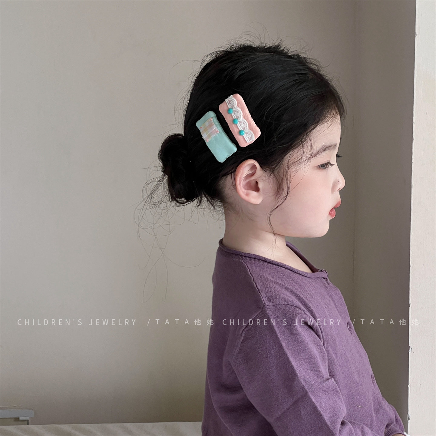 韩系布艺儿童精致发夹甜美女童蕾丝纽扣发卡宝宝侧边刘海碎发BB夹