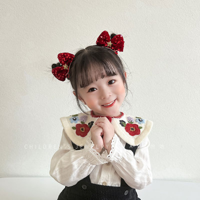 儿童立体亮片红色蝴蝶结发夹