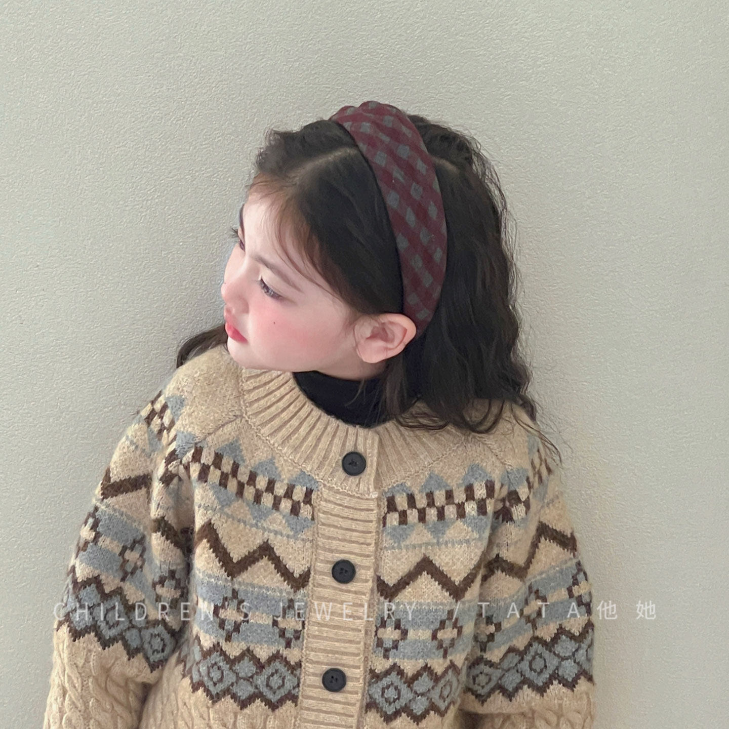 女童复古格纹宽版发箍简约气质格子压发发卡新款日常百搭头箍发饰