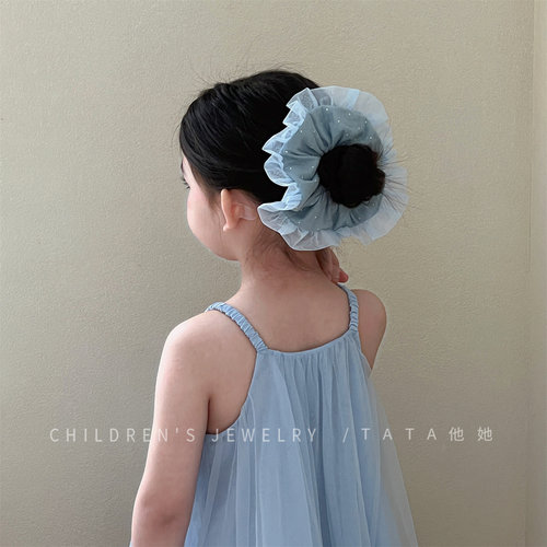 ins雾霾蓝蕾丝高弹女童大肠发圈