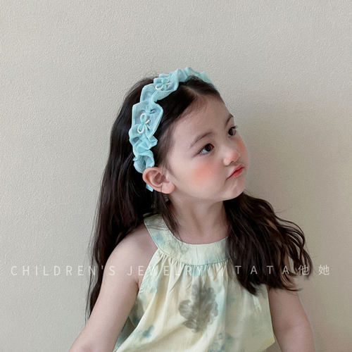 韩系欧根纱宽边褶皱发箍