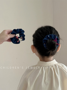 儿童秋冬牛仔蓝色kt猫蝴蝶结肠圈发绳头绳宝宝不伤发BB夹发卡对夹