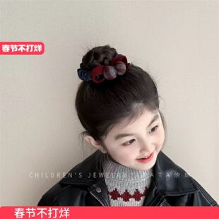 复古格纹樱桃球球小肠圈儿童波点丝绒高品质发绳小女孩扎头发皮筋
