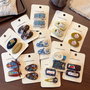 韩系ins精致布艺发夹童洋气发卡格纹碎花bb夹迷你刘海夹发饰秋冬