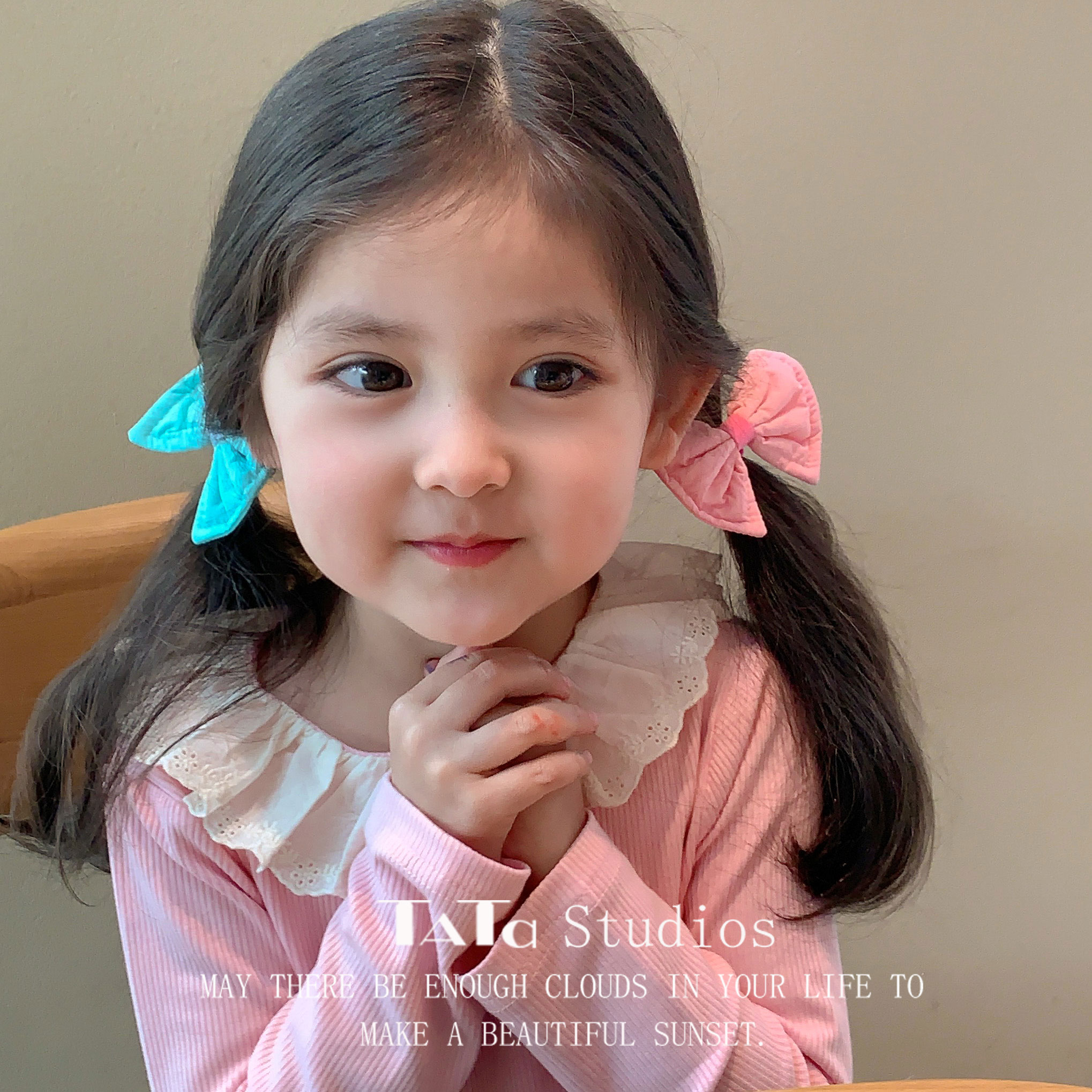 儿童彩色蝴蝶结发圈对装