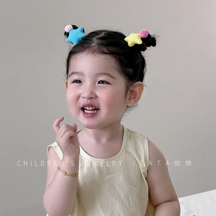 儿童扎双马尾发饰撞色夏日星星发圈女孩发绳ins风宝宝头绳皮筋