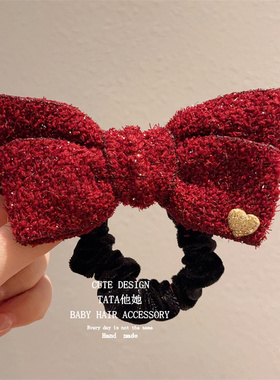 儿童圣诞节红色亮闪蝴蝶结发绳头饰女童扎头发皮筋不伤发头绳发饰