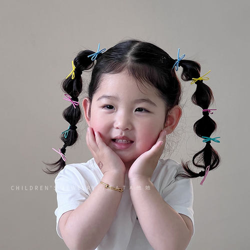 夏季彩色蝴蝶结儿童扎辫子小发圈女童扎头发皮筋头绳宝宝马尾发绳