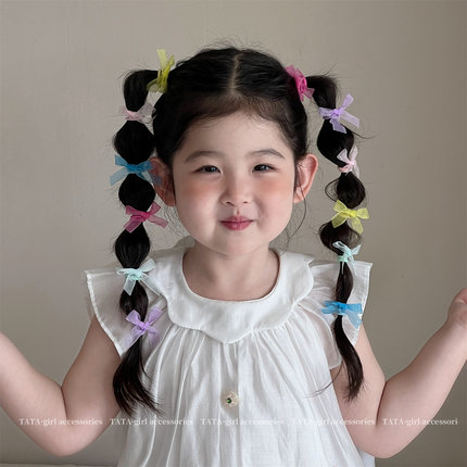 儿童彩色蝴蝶结发夹发圈女童甜美刘海夹宝宝不伤发扎发皮筋碎发卡