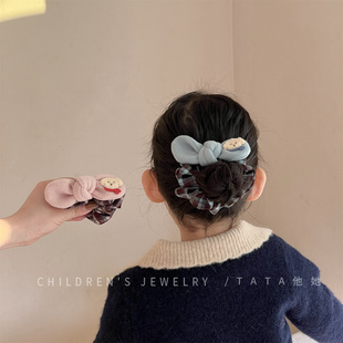 秋冬2026韩系格纹发圈可爱毛绒小狗发绳儿童马尾扎发肠圈头绳头饰