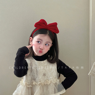 圣诞节红色丝绒超大蝴蝶结发箍女童在逃公主头饰头箍新年拍照发饰