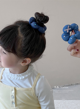 春夏蓝色大肠圈宝宝丸子头发圈俏皮可爱发绳儿童马尾头绳皮筋头饰