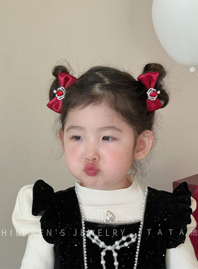 红色儿童发夹女童新年蝴蝶结公主发圈2026款宝石发卡女孩过年头饰