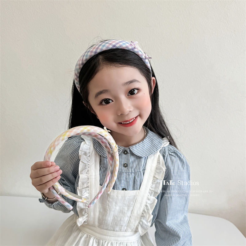 春夏2025儿童压发格子头箍韩国小女孩高颅顶海绵发扣发卡发箍发饰