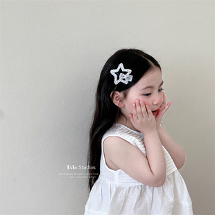 网红款小可爱侧边刘海夹银色细闪大号星星爱心bb夹儿童宝宝碎发夹